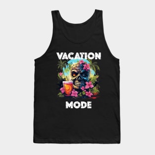 Tiki Statue Next To Beer - Vacation Mode (White Lettering) Tank Top